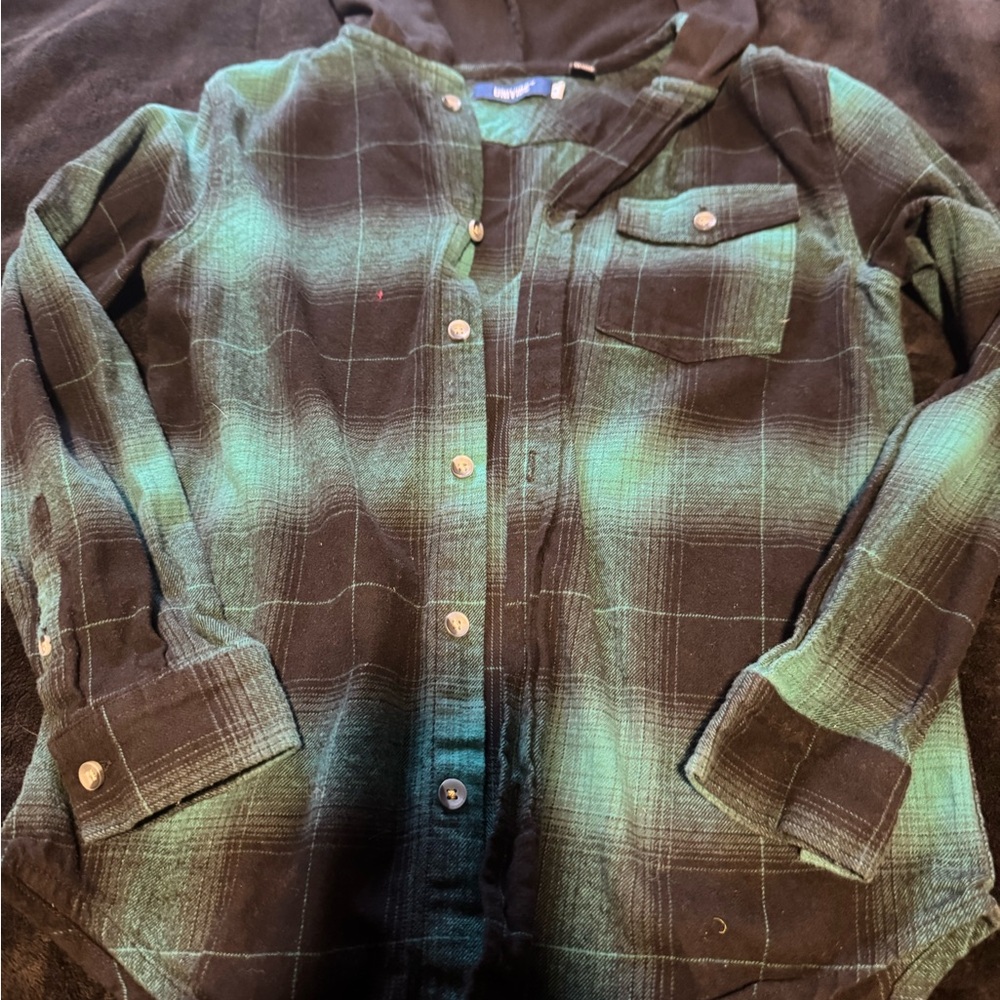 Green and Black Plaid Button-Up Shirt